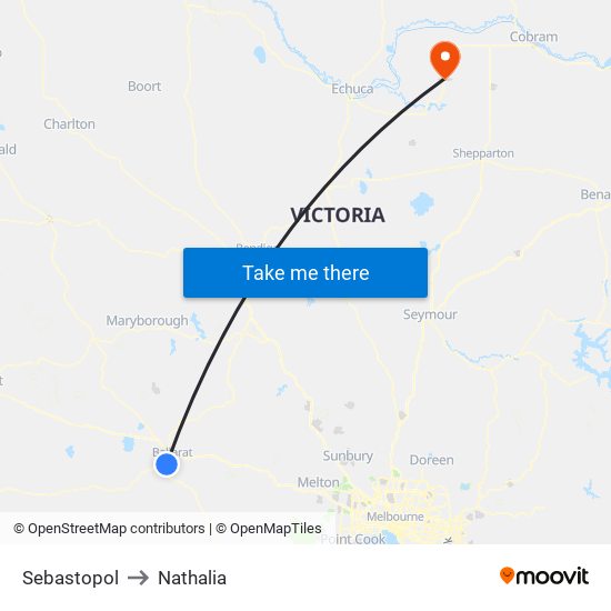 Sebastopol to Nathalia map