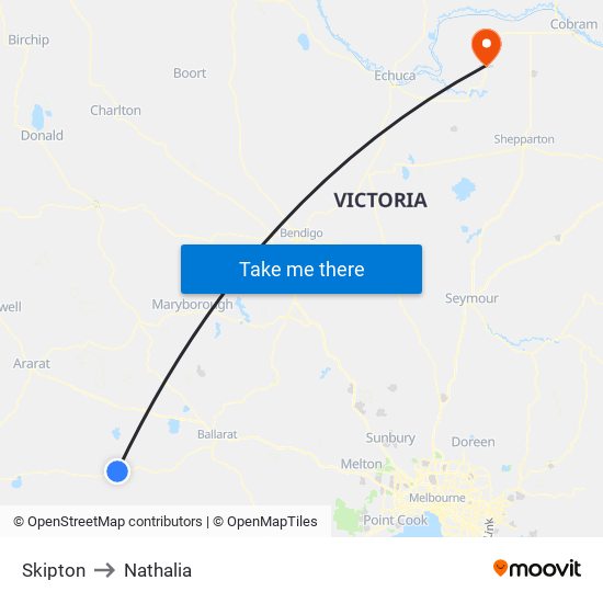 Skipton to Nathalia map