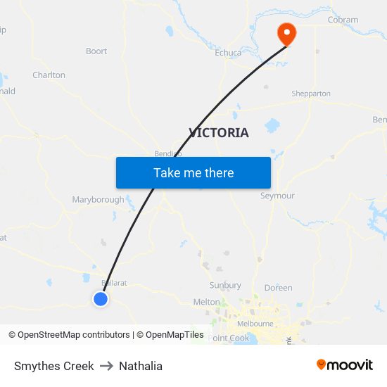 Smythes Creek to Nathalia map