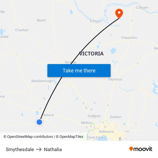 Smythesdale to Nathalia map