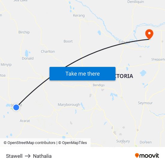 Stawell to Nathalia map