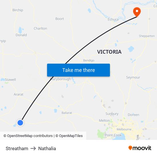 Streatham to Nathalia map