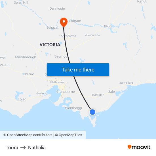 Toora to Nathalia map