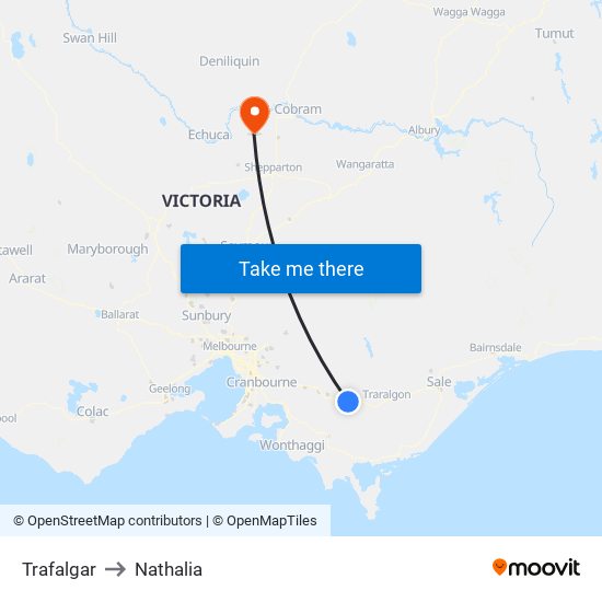 Trafalgar to Nathalia map