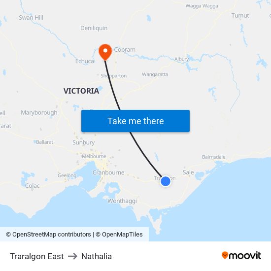 Traralgon East to Nathalia map