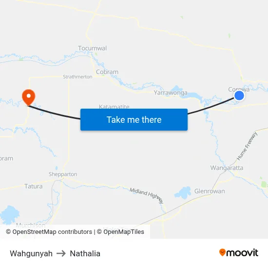 Wahgunyah to Nathalia map