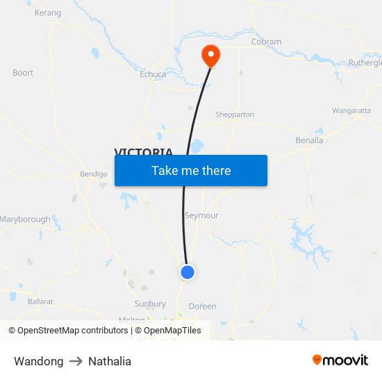 Wandong to Nathalia map