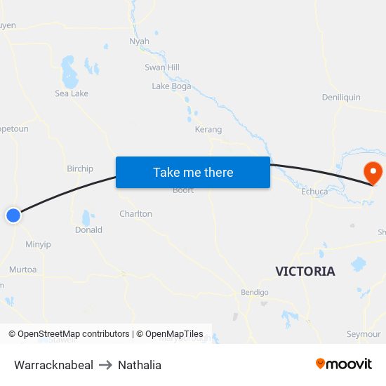 Warracknabeal to Nathalia map