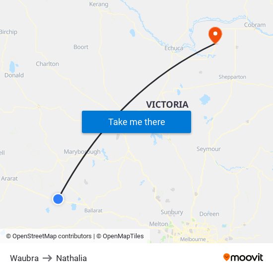 Waubra to Nathalia map