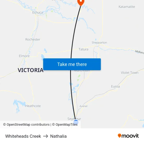 Whiteheads Creek to Nathalia map