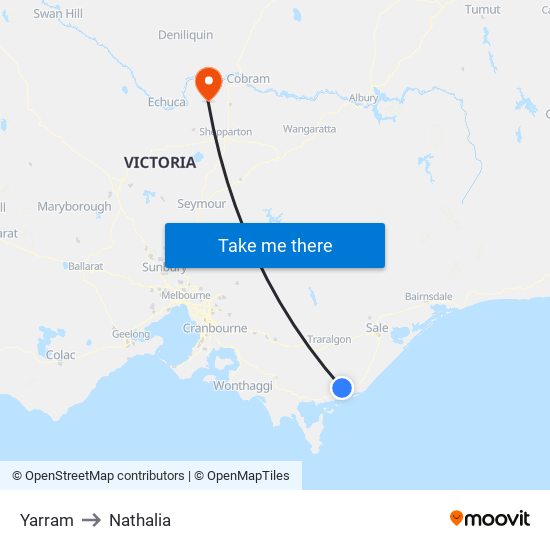 Yarram to Nathalia map