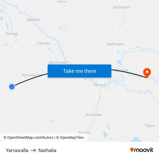 Yarrawalla to Nathalia map