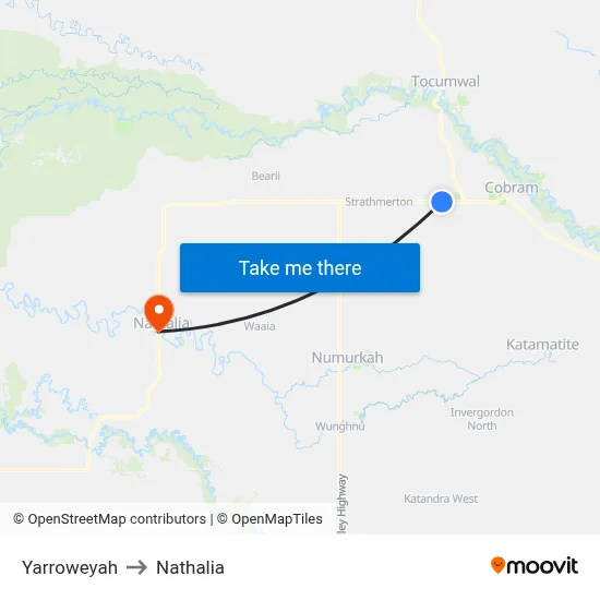 Yarroweyah to Nathalia map