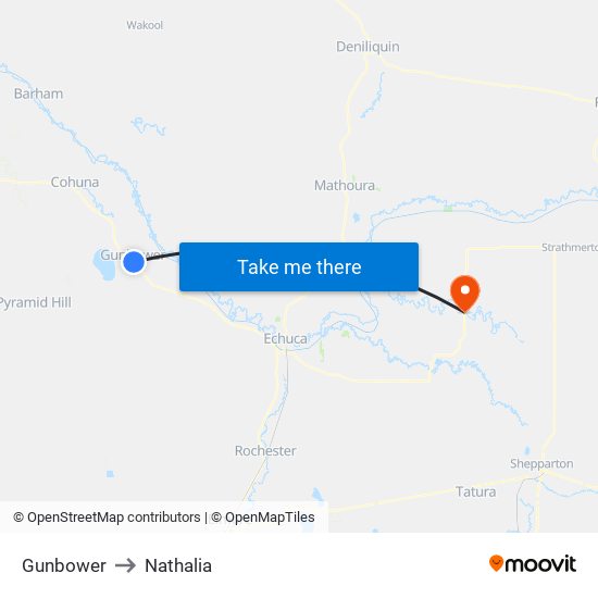 Gunbower to Nathalia map