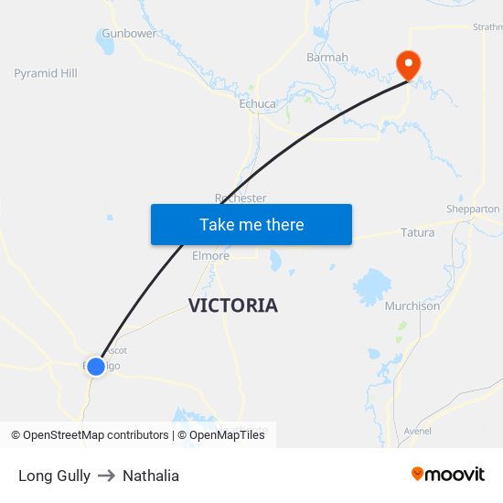 Long Gully to Nathalia map