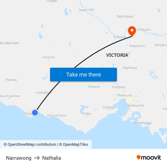 Narrawong to Nathalia map