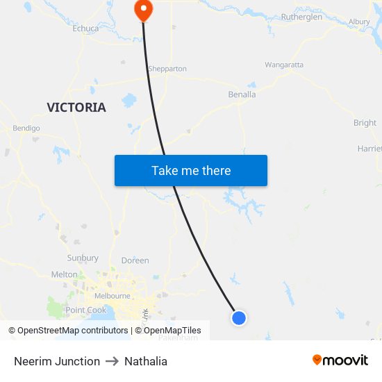 Neerim Junction to Nathalia map