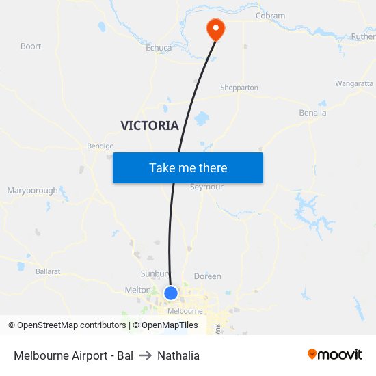 Melbourne Airport - Bal to Nathalia map