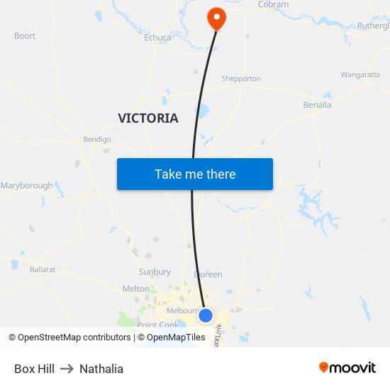 Box Hill to Nathalia map