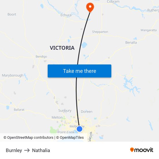 Burnley to Nathalia map