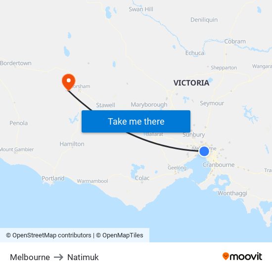 Melbourne to Natimuk map