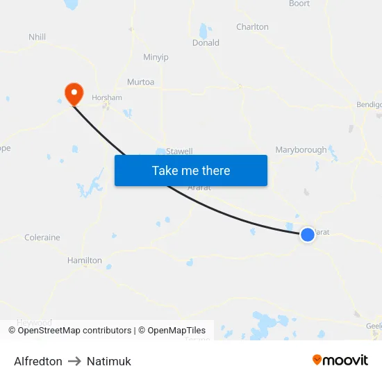 Alfredton to Natimuk map
