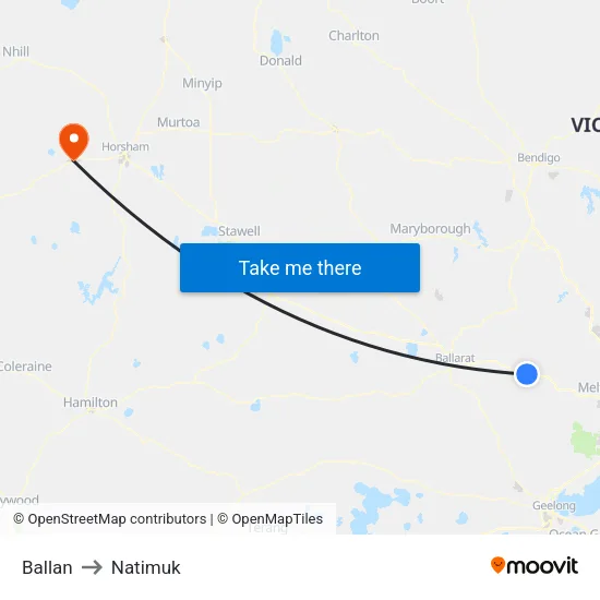 Ballan to Natimuk map