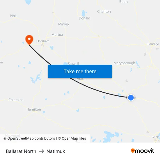 Ballarat North to Natimuk map