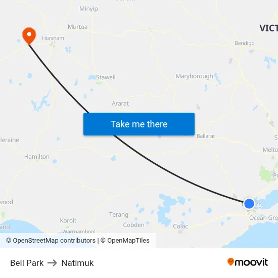 Bell Park to Natimuk map