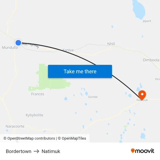 Bordertown to Natimuk map