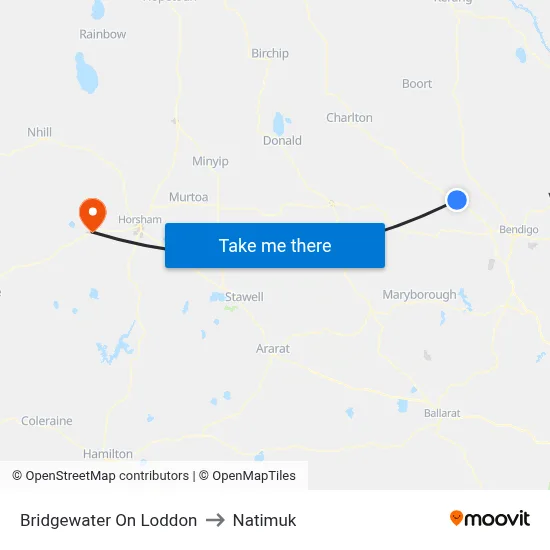 Bridgewater On Loddon to Natimuk map