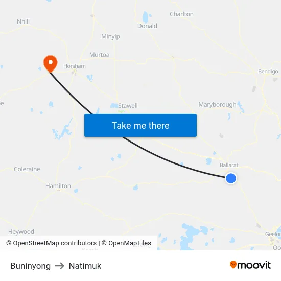 Buninyong to Natimuk map