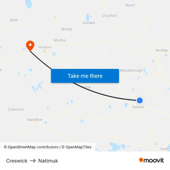 Creswick to Natimuk map