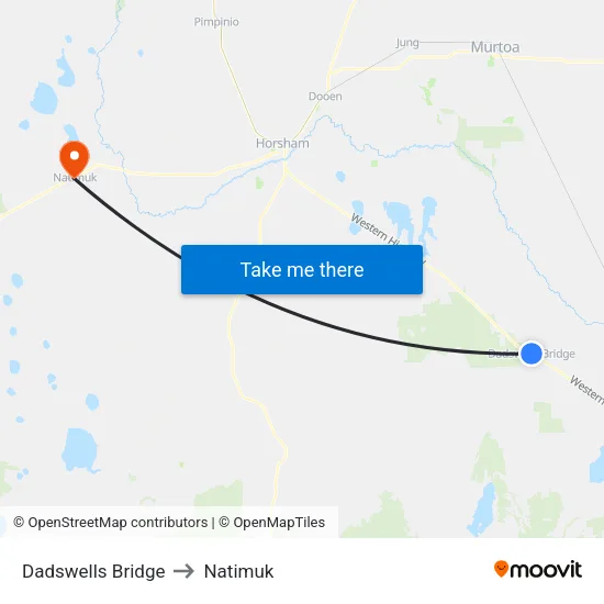 Dadswells Bridge to Natimuk map