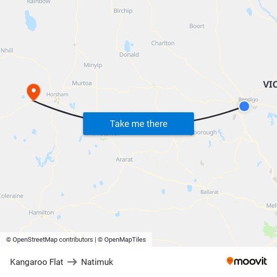 Kangaroo Flat to Natimuk map