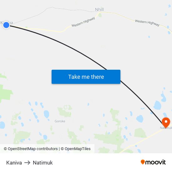 Kaniva to Natimuk map