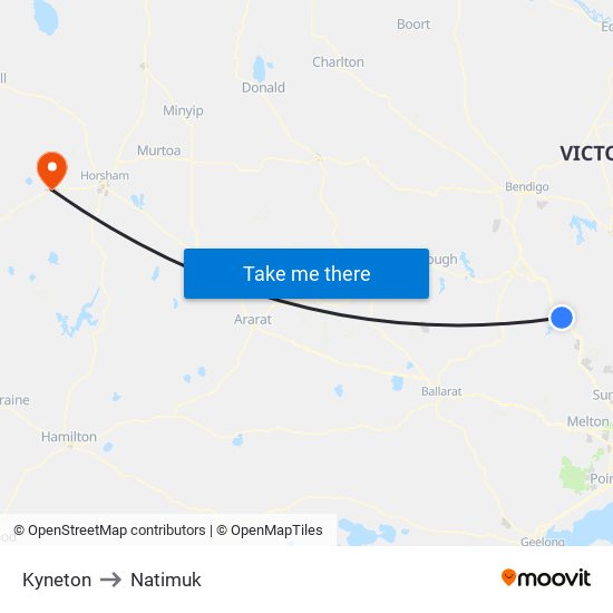 Kyneton to Natimuk map