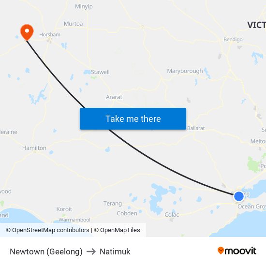 Newtown (Geelong) to Natimuk map