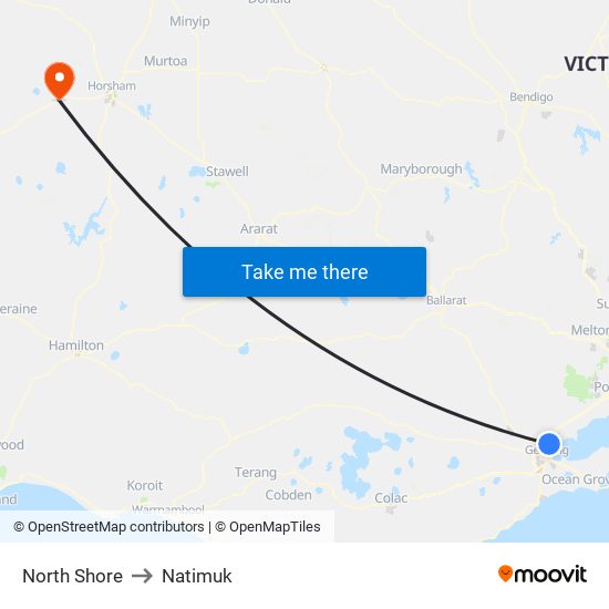 North Shore to Natimuk map