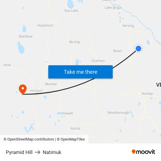 Pyramid Hill to Natimuk map