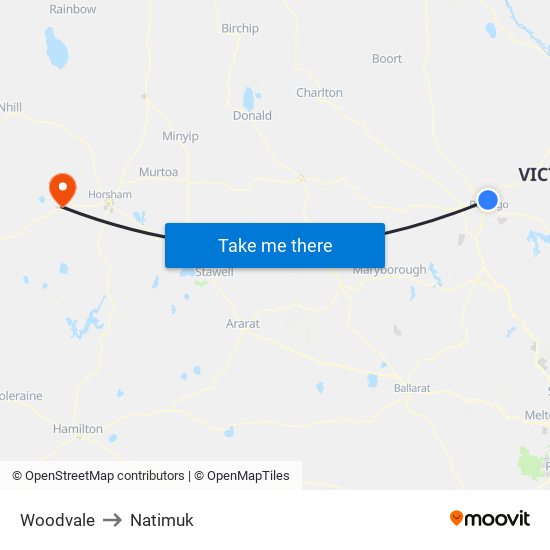 Woodvale to Natimuk map