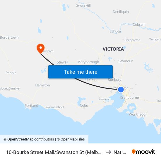 10-Bourke Street Mall/Swanston St (Melbourne City) to Natimuk map