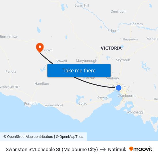 Swanston St/Lonsdale St (Melbourne City) to Natimuk map