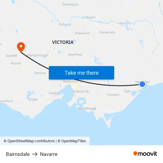 Bairnsdale to Navarre map