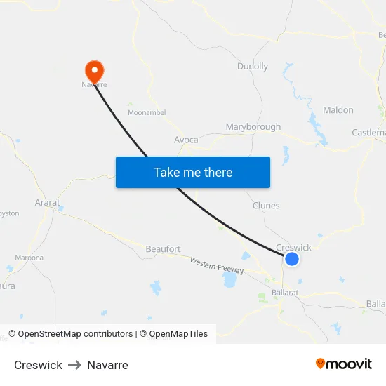 Creswick to Navarre map