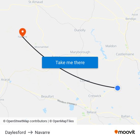 Daylesford to Navarre map