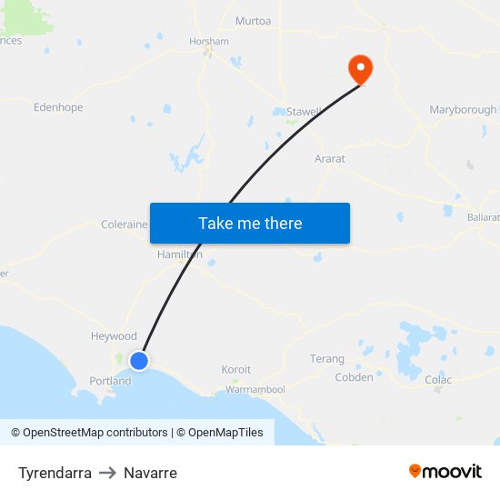 Tyrendarra to Navarre map