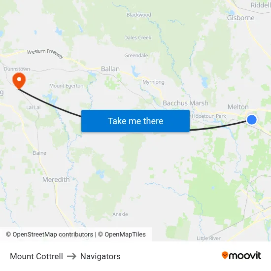 Mount Cottrell to Navigators map