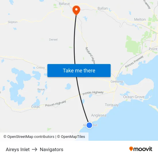 Aireys Inlet to Navigators map