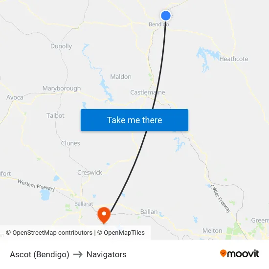 Ascot (Bendigo) to Navigators map